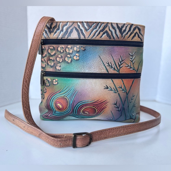 Anuschka Small Travel Companion Premium Peacock Safari Crossbody Purse - Picture 1 of 12